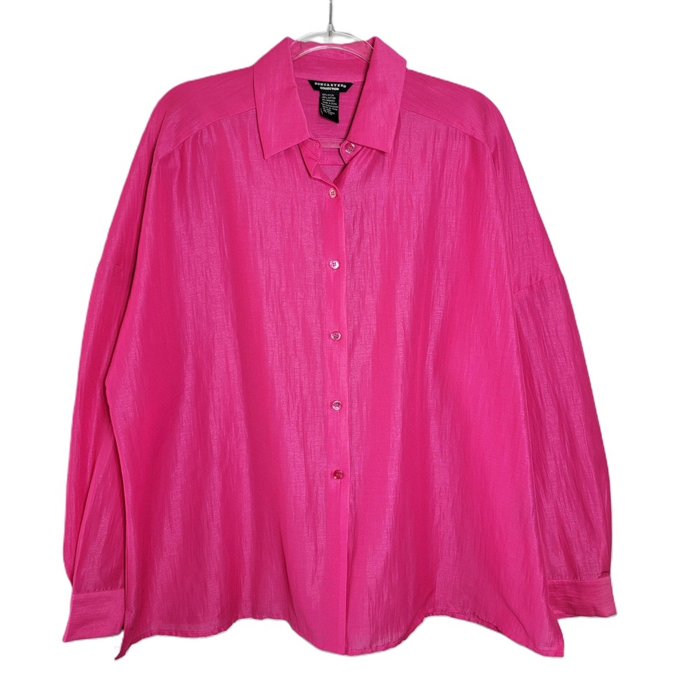 Doncaster Collection Hot Pink Button Down Shirt Oversized Womens 14W